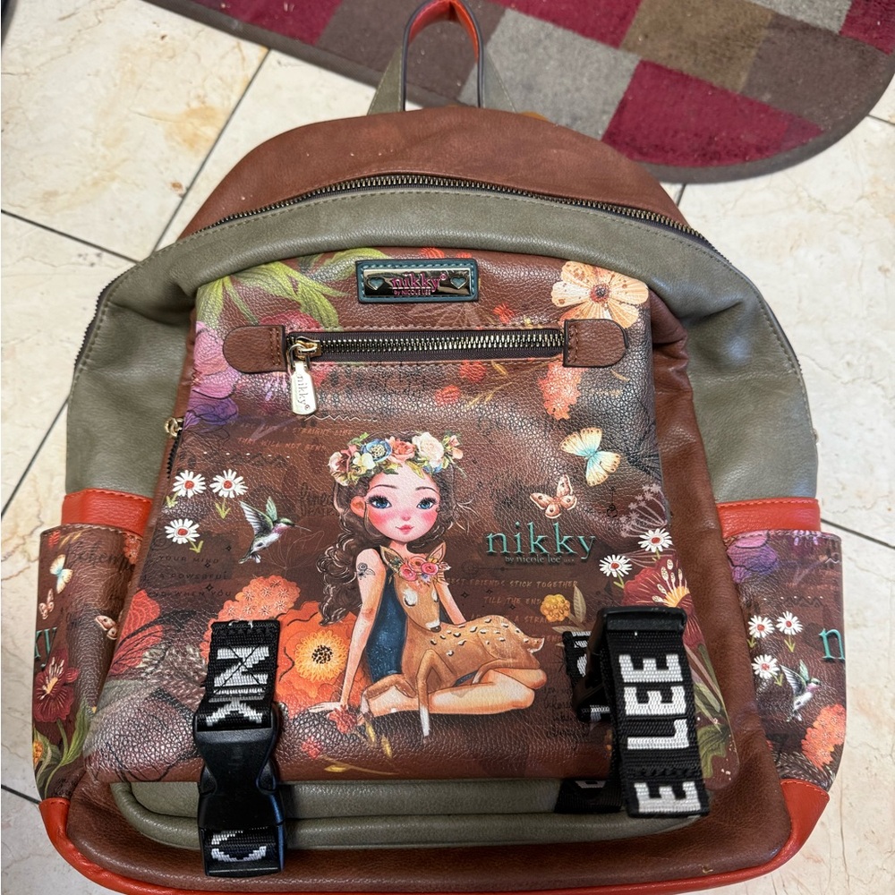 Nikky by Nicole Lee Brown and Green Backpack with Floral Design - Picture 5 of 13